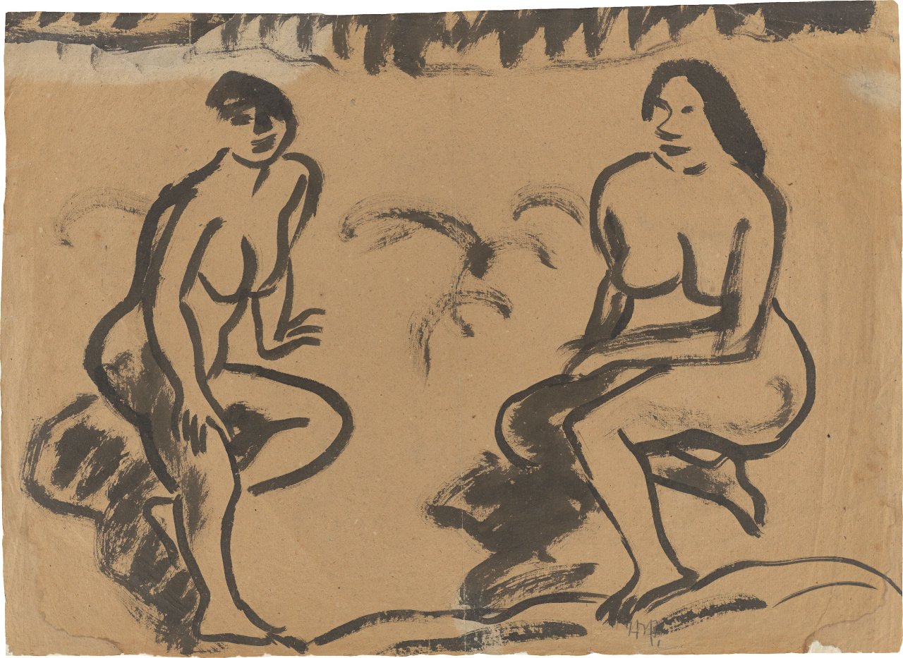 Auf diesem Bild ist das folgende Kunstwerk zu sehen: Max Pechstein. „Zwei Akte am Strand“.