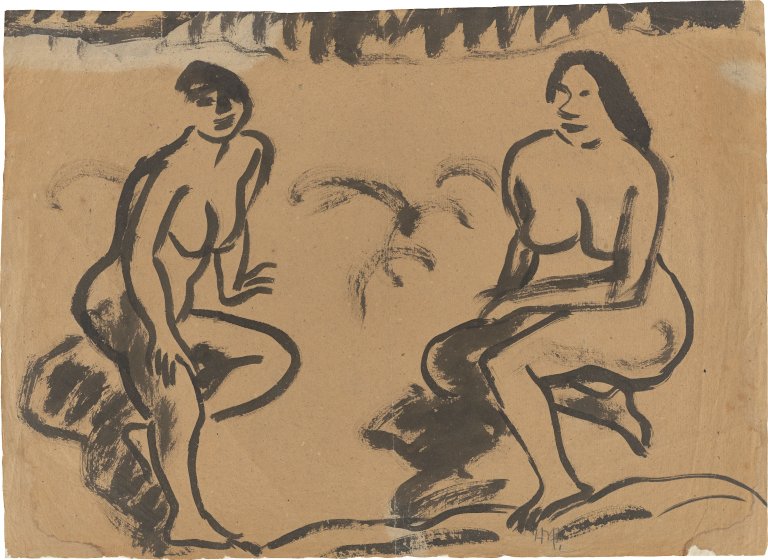 Auf diesem Bild ist das folgende Kunstwerk zu sehen: Max Pechstein. „Zwei Akte am Strand“.