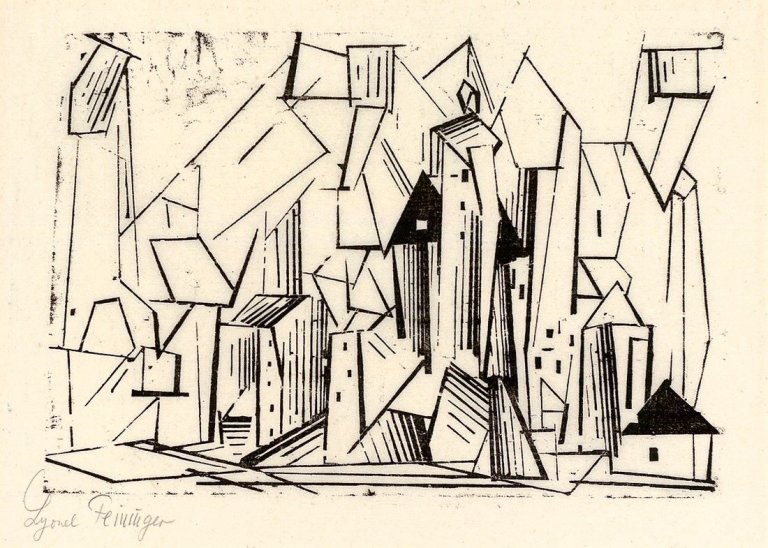 Auf diesem Bild ist das folgende Kunstwerk zu sehen: Lyonel Feininger. „Die Architektur“. 1920.