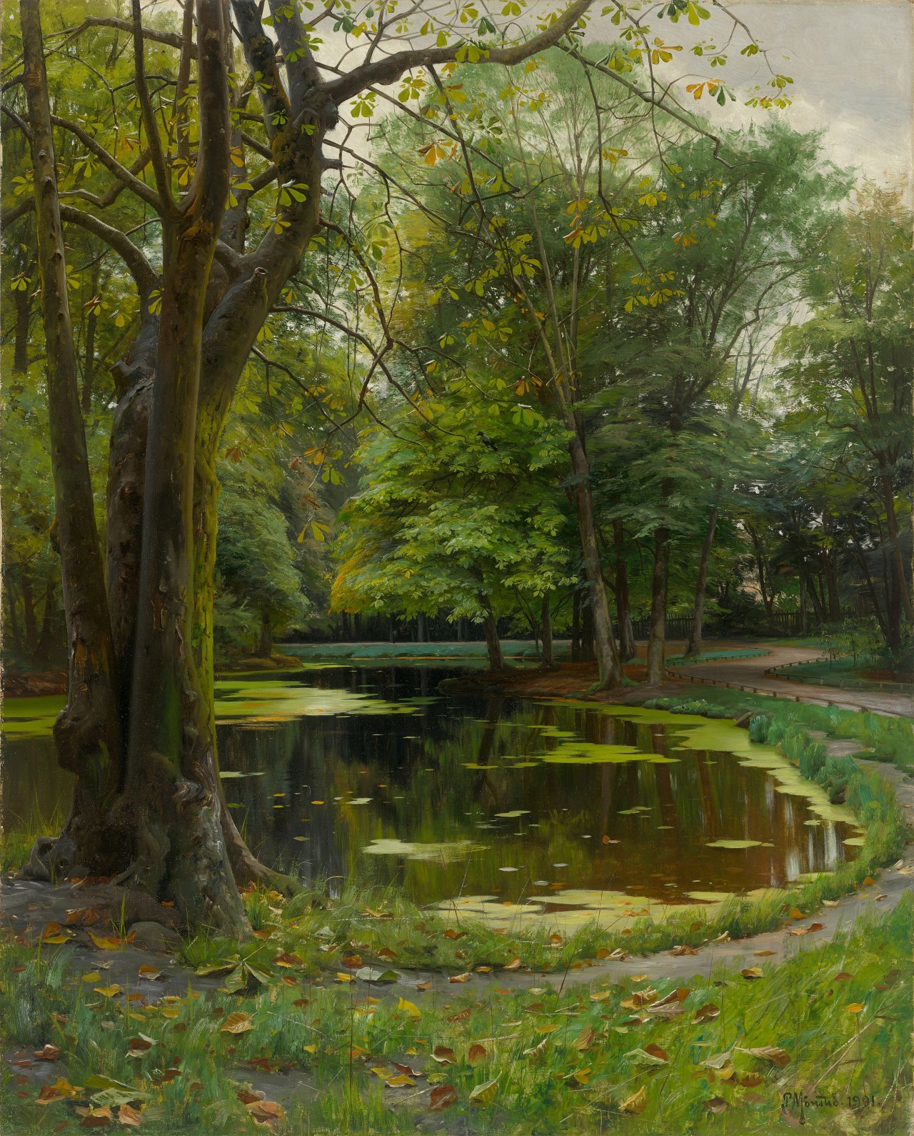 This picture shows the following artwork: Peder Mønsted. ”Sommertag im Hofgarten”. 1901.