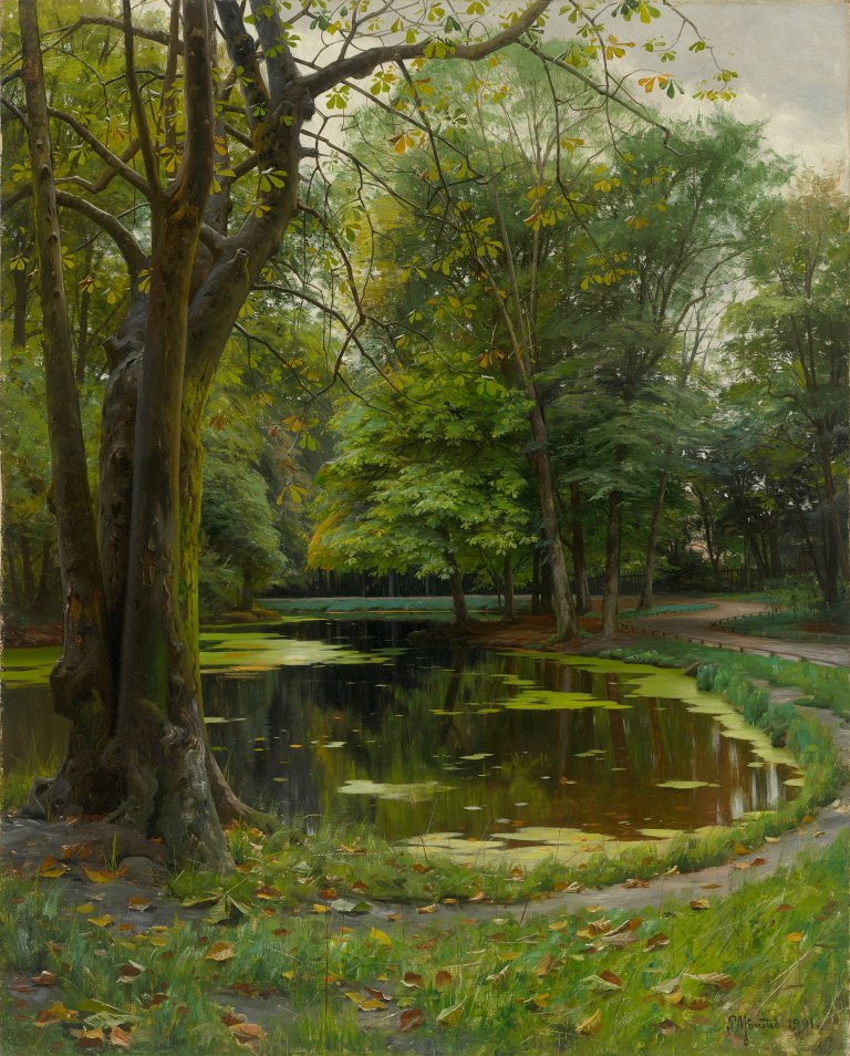 This picture shows the following artwork: Peder Mønsted. ”Sommertag im Hofgarten”. 1901.