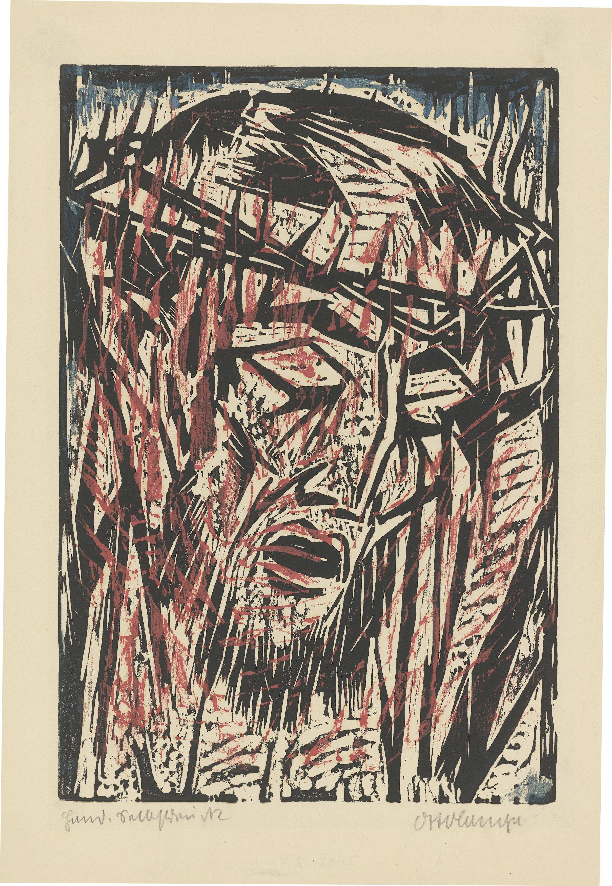 This picture shows the following artwork: Otto Lange. ”Christuskopf”. 1916.