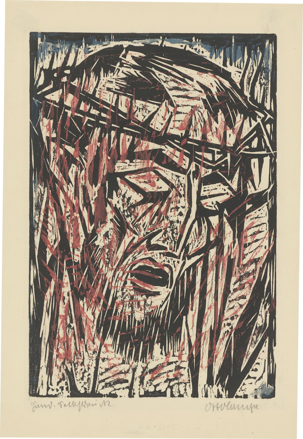 This picture shows the following artwork: Otto Lange. ”Christuskopf”. 1916.