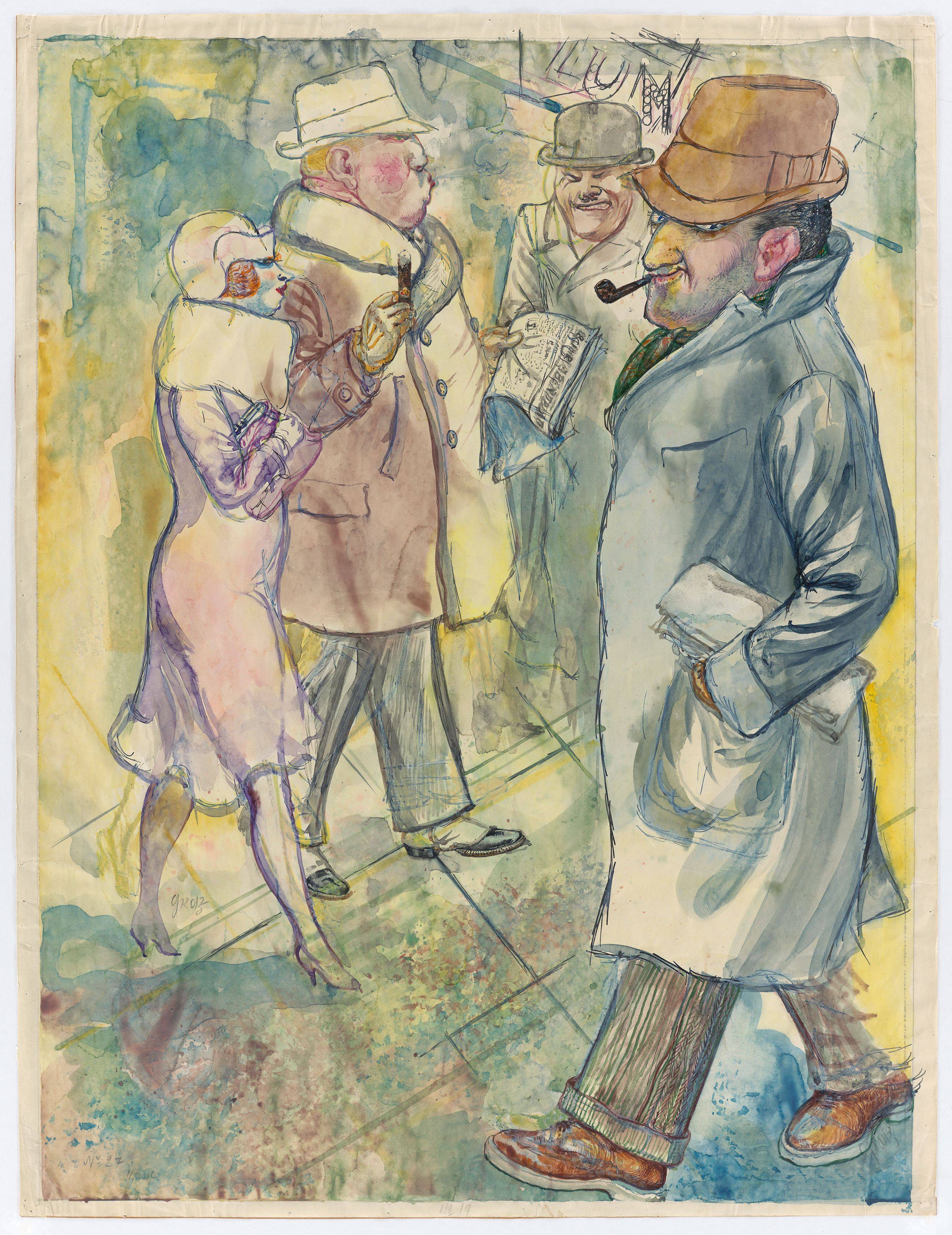 Auf diesem Bild ist das folgende Kunstwerk zu sehen: George Grosz. „Strasse, Berlin“. Um 1929.