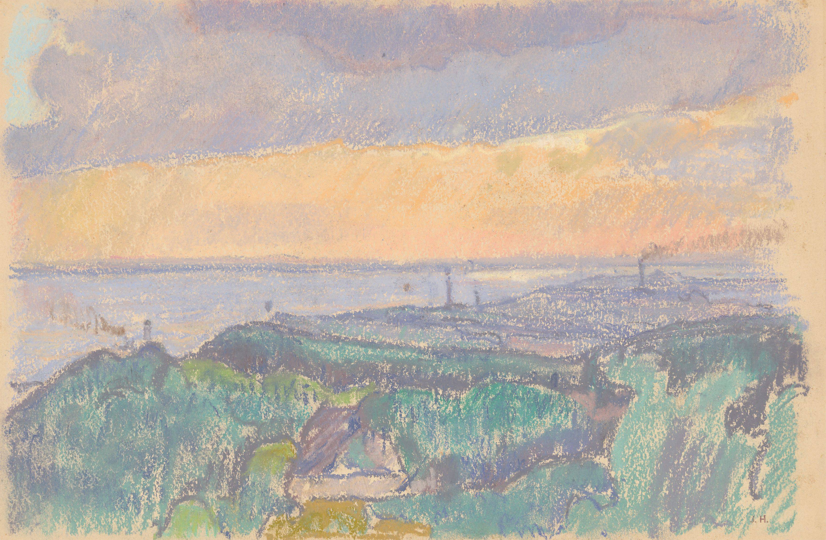 Auf diesem Bild ist das folgende Kunstwerk zu sehen: Ivo Hauptmann. Flusslandschaft an der Elbe. Um 1905.
