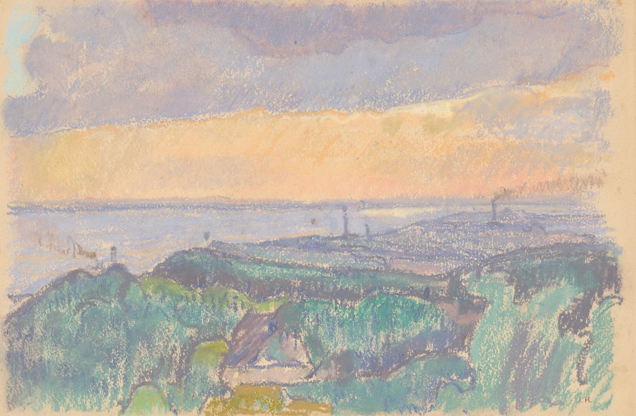 Auf diesem Bild ist das folgende Kunstwerk zu sehen: Ivo Hauptmann. Flusslandschaft an der Elbe. Um 1905.