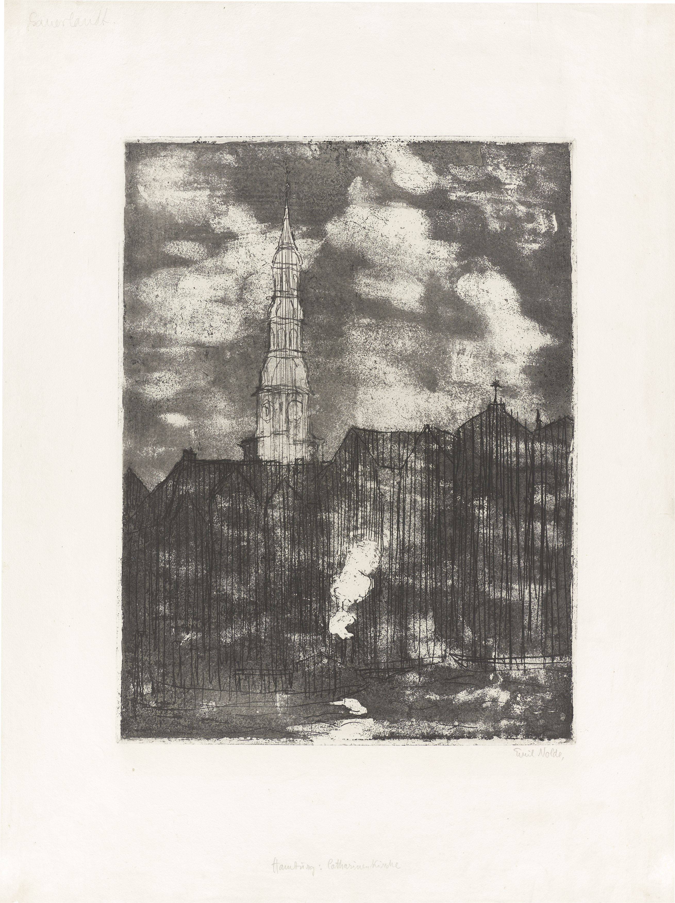 This picture shows the following artwork: Emil Nolde. ”Hamburg, Catharinenkirche”. 1910.