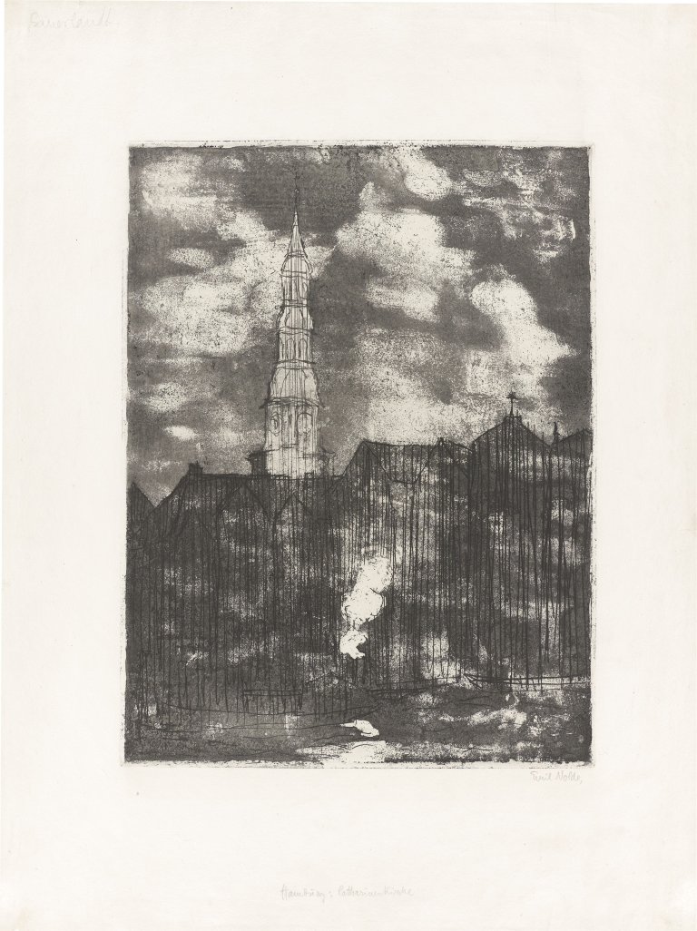 This picture shows the following artwork: Emil Nolde. ”Hamburg, Catharinenkirche”. 1910.