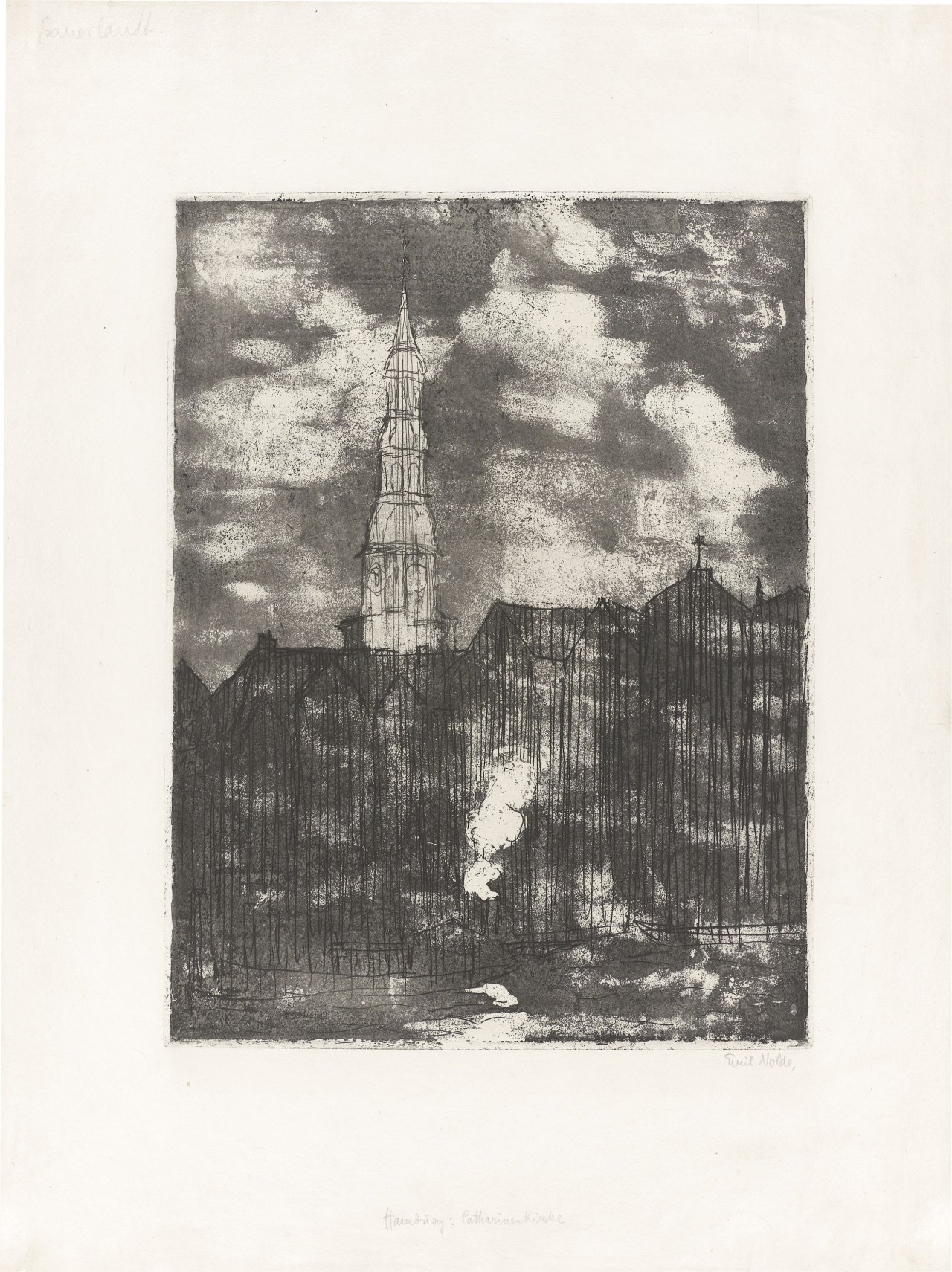 This picture shows the following artwork: Emil Nolde. ”Hamburg, Catharinenkirche”. 1910.