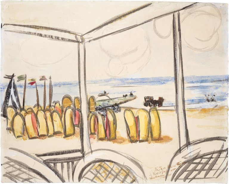 Auf diesem Bild ist das folgende Kunstwerk zu sehen: Max Beckmann. „Strandansicht von der Terrasse aus gesehen“. 1935.