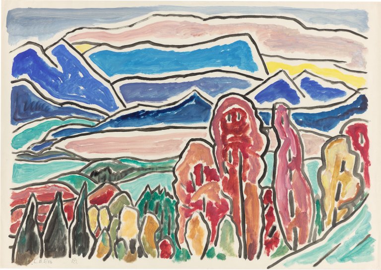 This picture shows the following artwork: Gabriele Münter. ”Blick aufs Wettersteingebirge”. 1956.