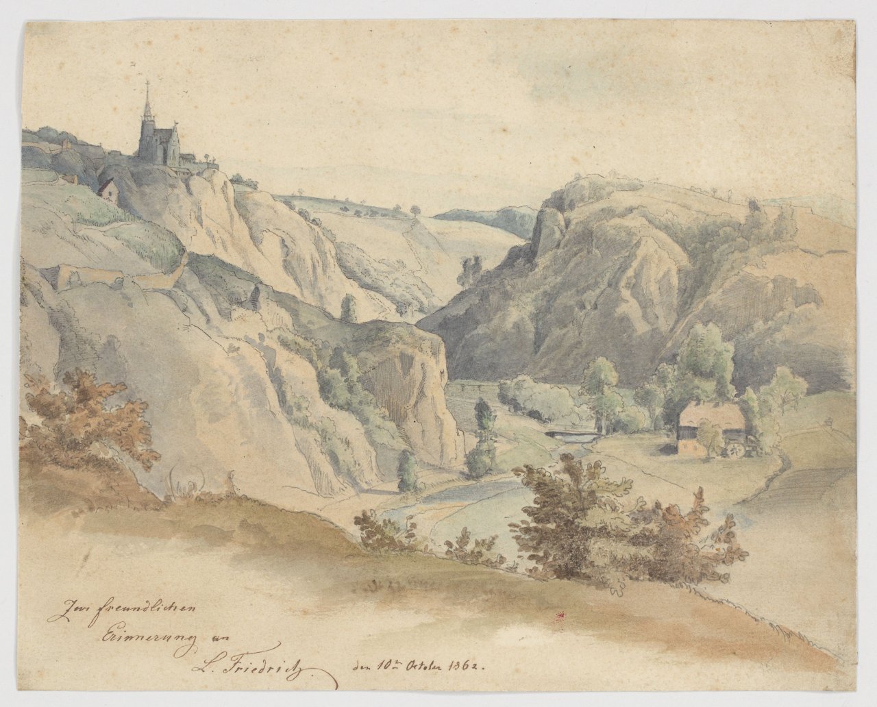This picture shows the following artwork:  German, 1862/1826. Two study drawings: Landscape study / Plant study. 1862 / 1826.