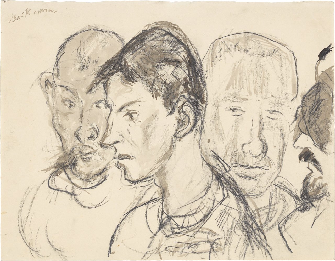 This picture shows the following artwork: Max Beckmann. ”Verwundete – Vier männliche Porträtköpfe”. 1915.