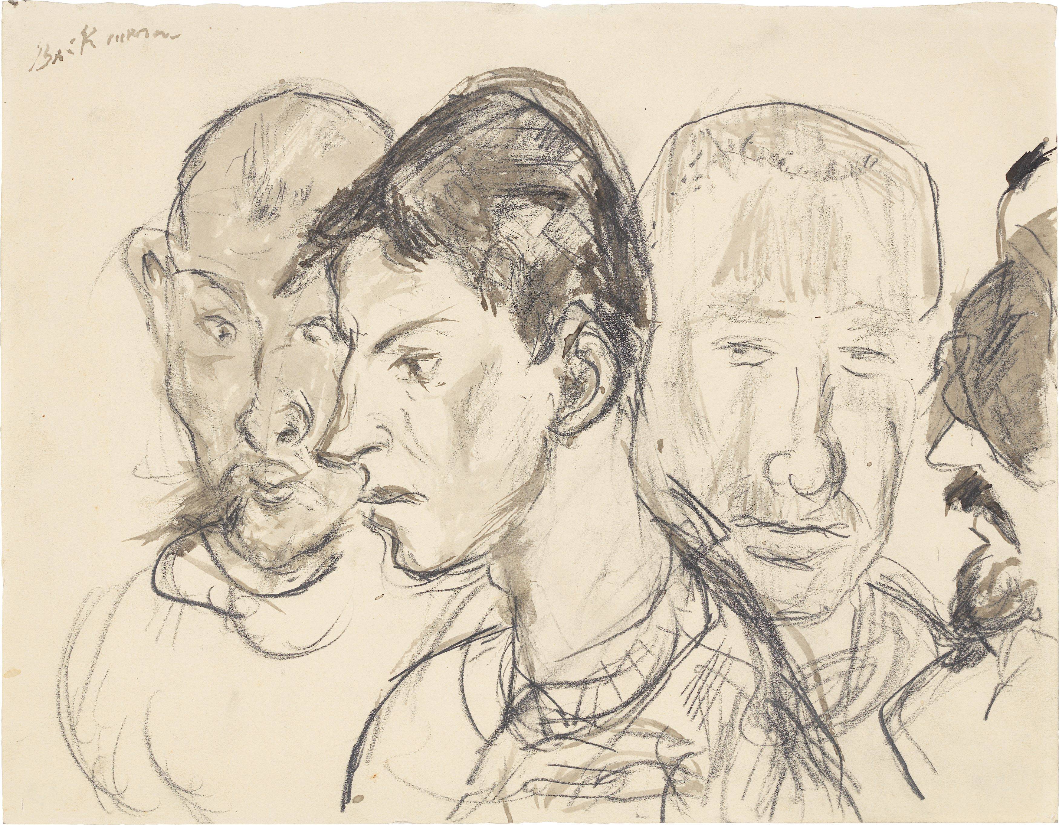 This picture shows the following artwork: Max Beckmann. ”Verwundete – Vier männliche Porträtköpfe”. 1915.