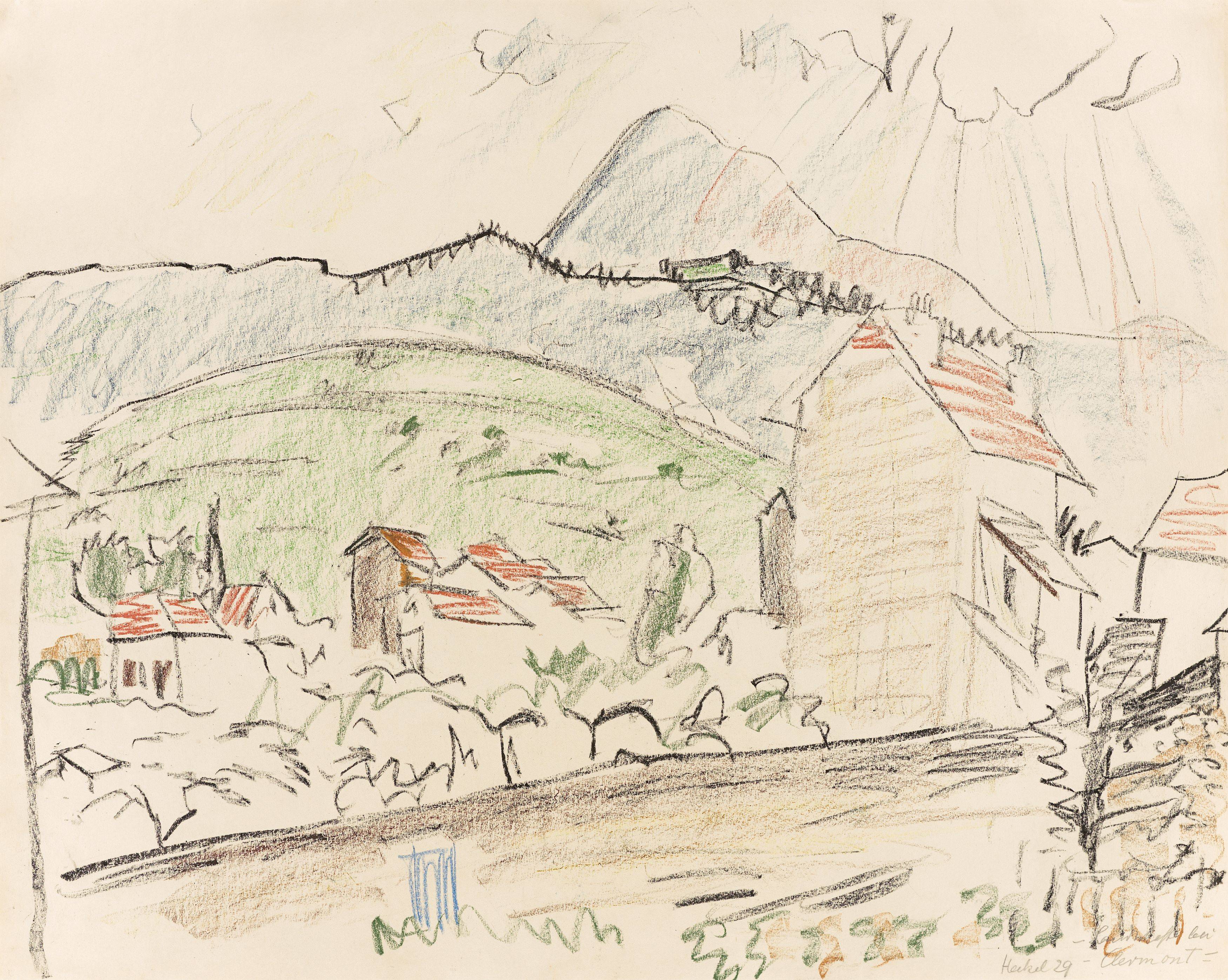Auf diesem Bild ist das folgende Kunstwerk zu sehen: Erich Heckel. „Landschaft bei Clermont“. 1929.