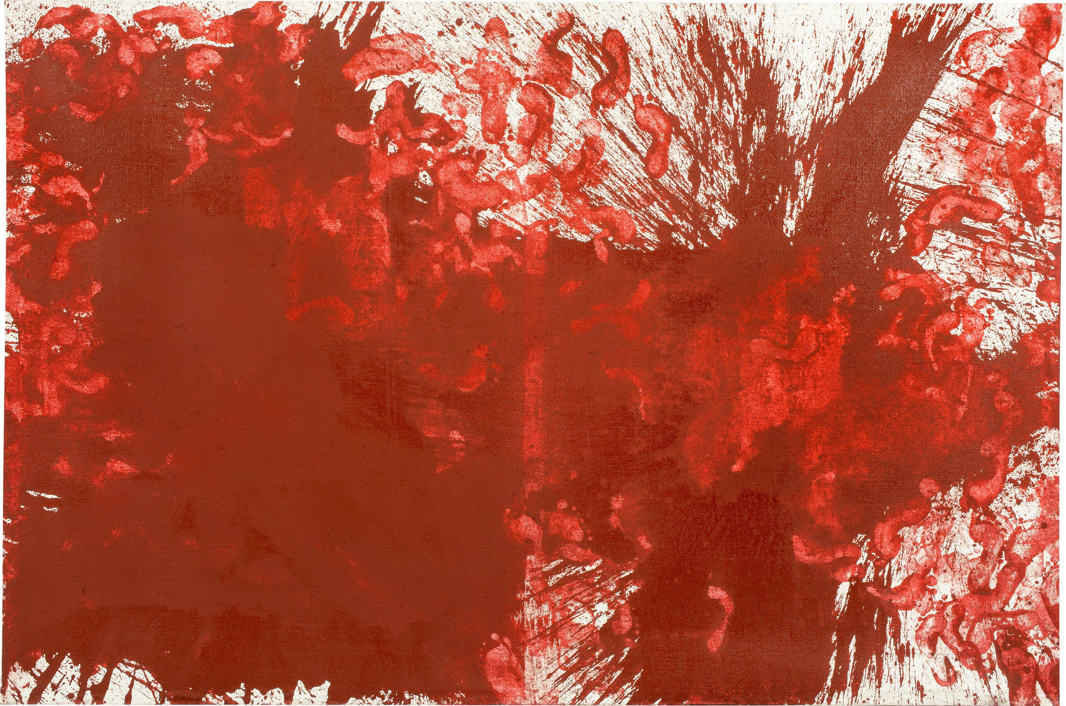 Auf diesem Bild ist das folgende Kunstwerk zu sehen: Hermann Nitsch. Ohne Titel (Schüttbild). 1983.
