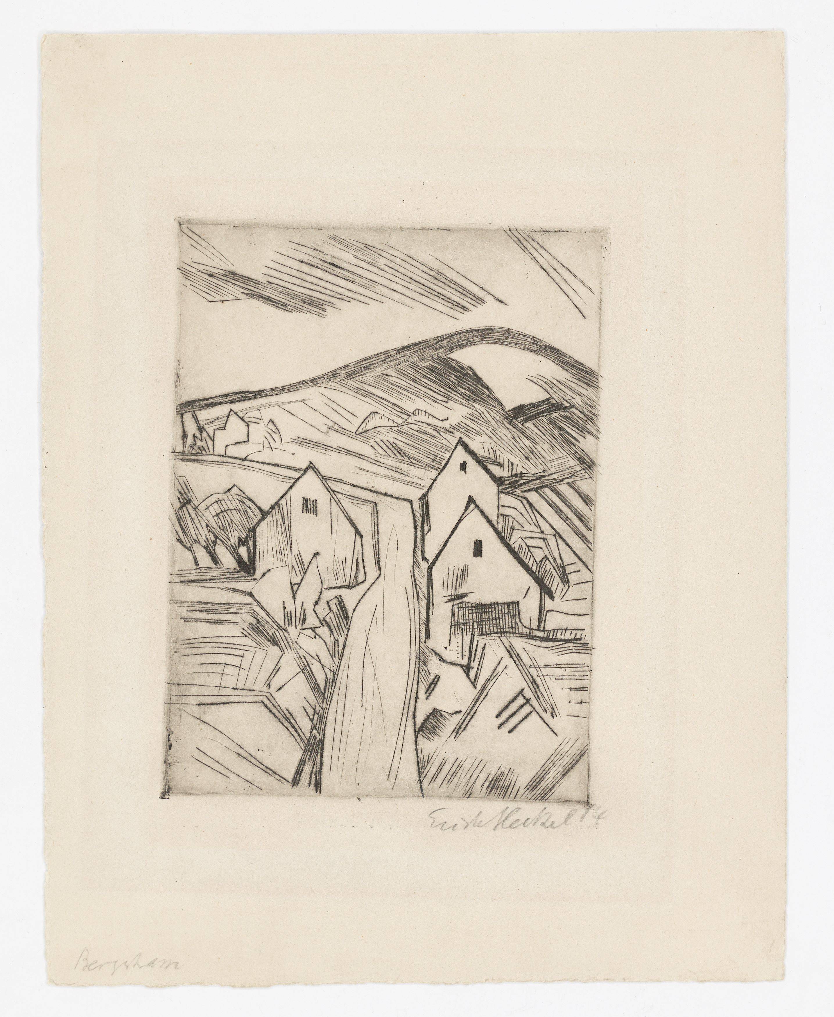 Auf diesem Bild ist das folgende Kunstwerk zu sehen: Erich Heckel. „Straße am Niederrhein (Bergstrasse)“. 1914.
