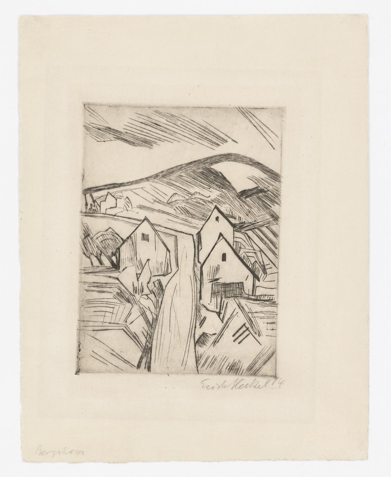 Auf diesem Bild ist das folgende Kunstwerk zu sehen: Erich Heckel. „Straße am Niederrhein (Bergstrasse)“. 1914.