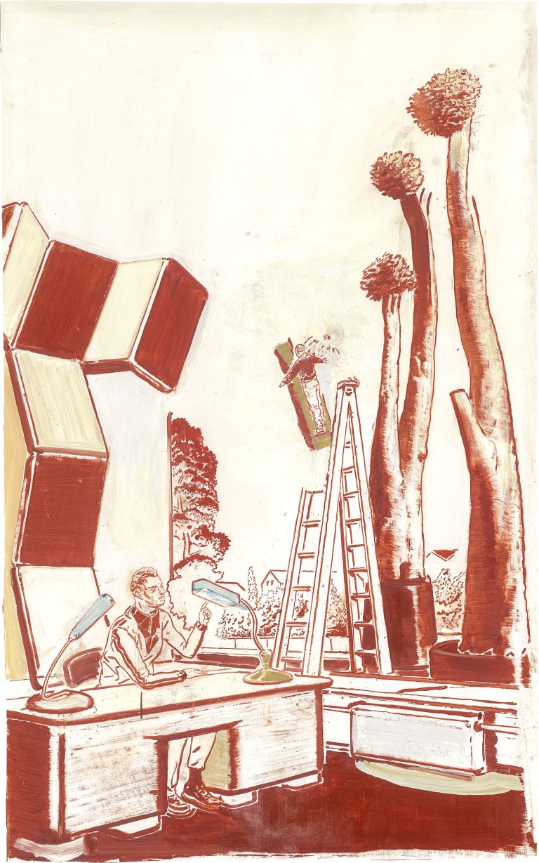 Auf diesem Bild ist das folgende Kunstwerk zu sehen: Neo Rauch. Die Leiter. 2000.