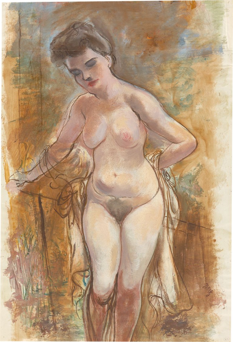 Auf diesem Bild ist das folgende Kunstwerk zu sehen: George Grosz. Stehender Frauenakt. Um 1940.