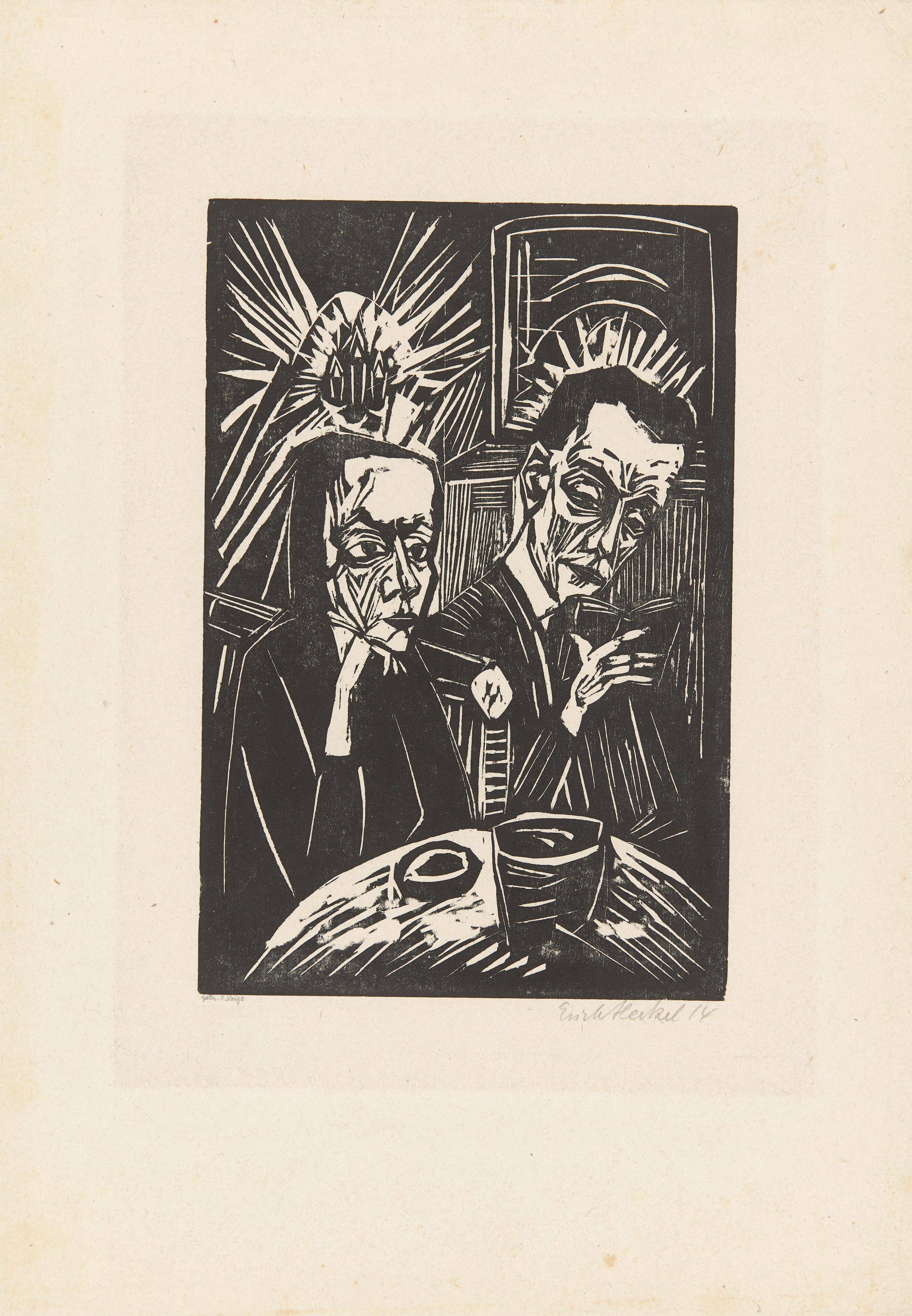 Auf diesem Bild ist das folgende Kunstwerk zu sehen: Erich Heckel. „Beim Vorlesen“. 1914.