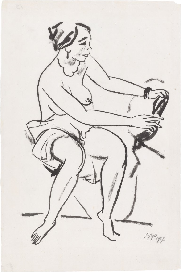 Auf diesem Bild ist das folgende Kunstwerk zu sehen: Max Pechstein. Sitzender Akt. 1917.