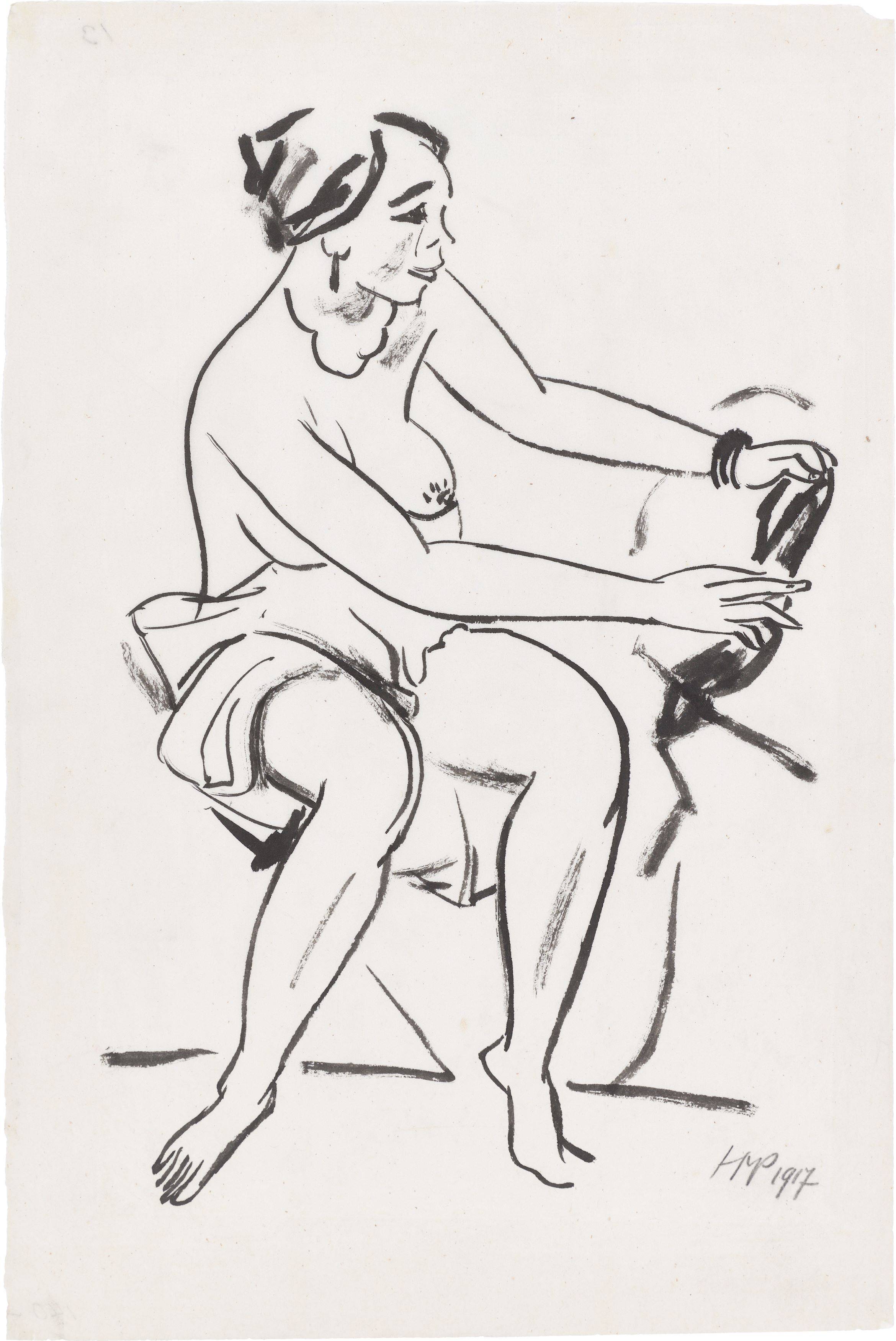 Auf diesem Bild ist das folgende Kunstwerk zu sehen: Max Pechstein. Sitzender Akt. 1917.