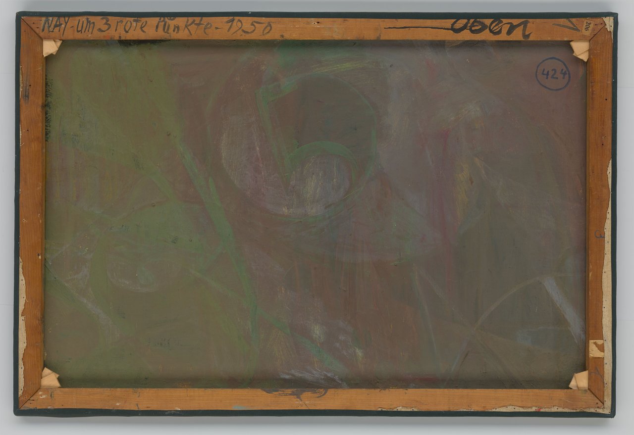 Auf diesem Bild ist das folgende Kunstwerk zu sehen: Ernst Wilhelm Nay. „Um drei rote Punkte“. 1950.