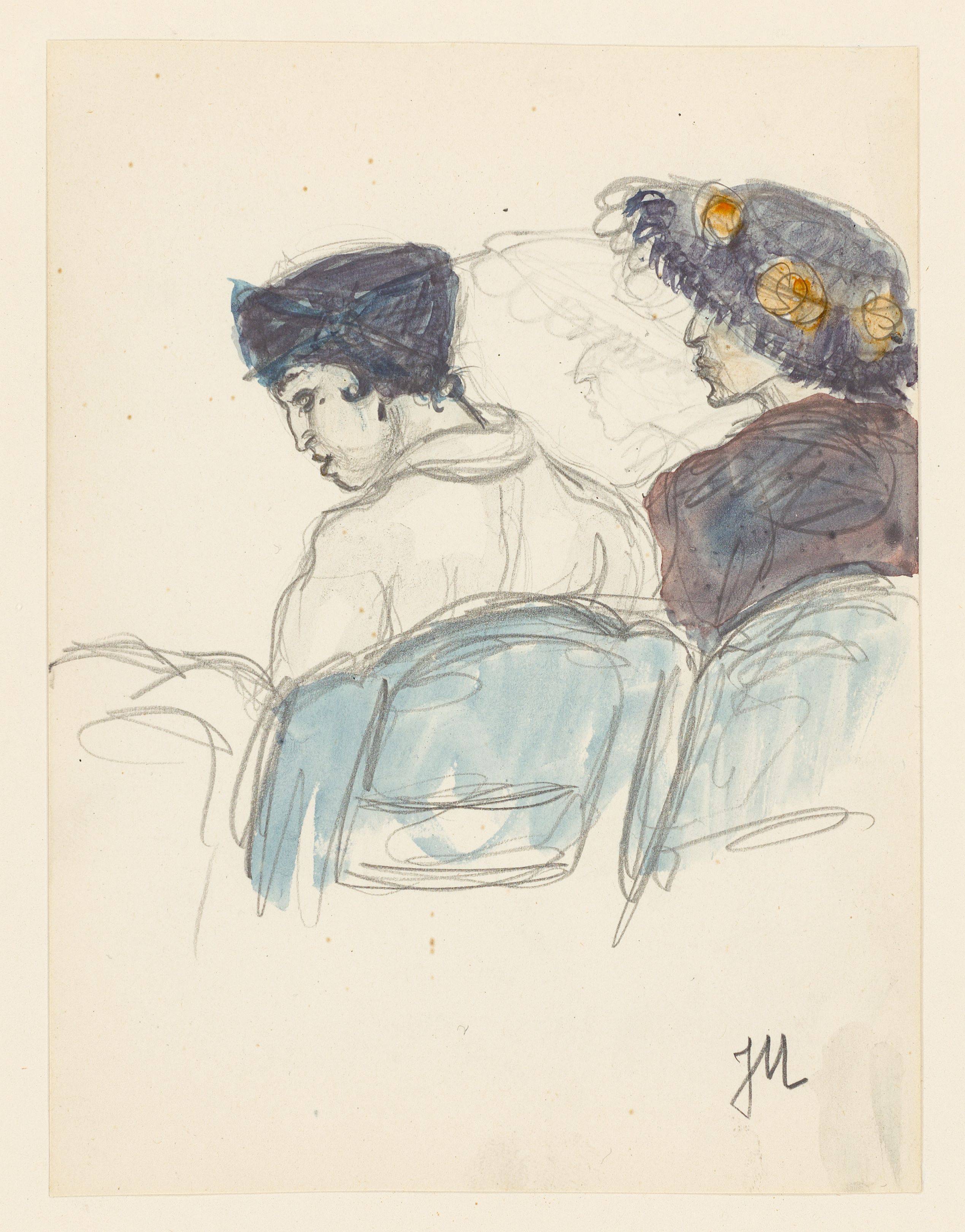 Auf diesem Bild ist das folgende Kunstwerk zu sehen: Jeanne Mammen. Ohne Titel (Zwei Frauen im Theater). Um 1910/14.