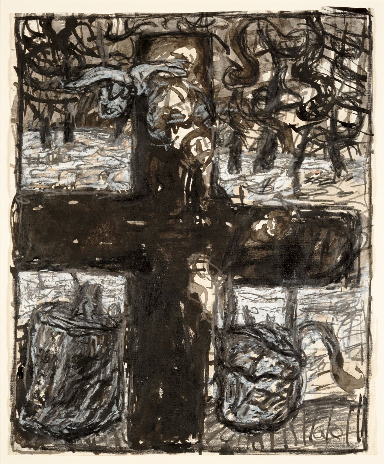 Auf diesem Bild ist das folgende Kunstwerk zu sehen: Georg Baselitz. Ohne Titel (Kreuz). 1964–1965/66.