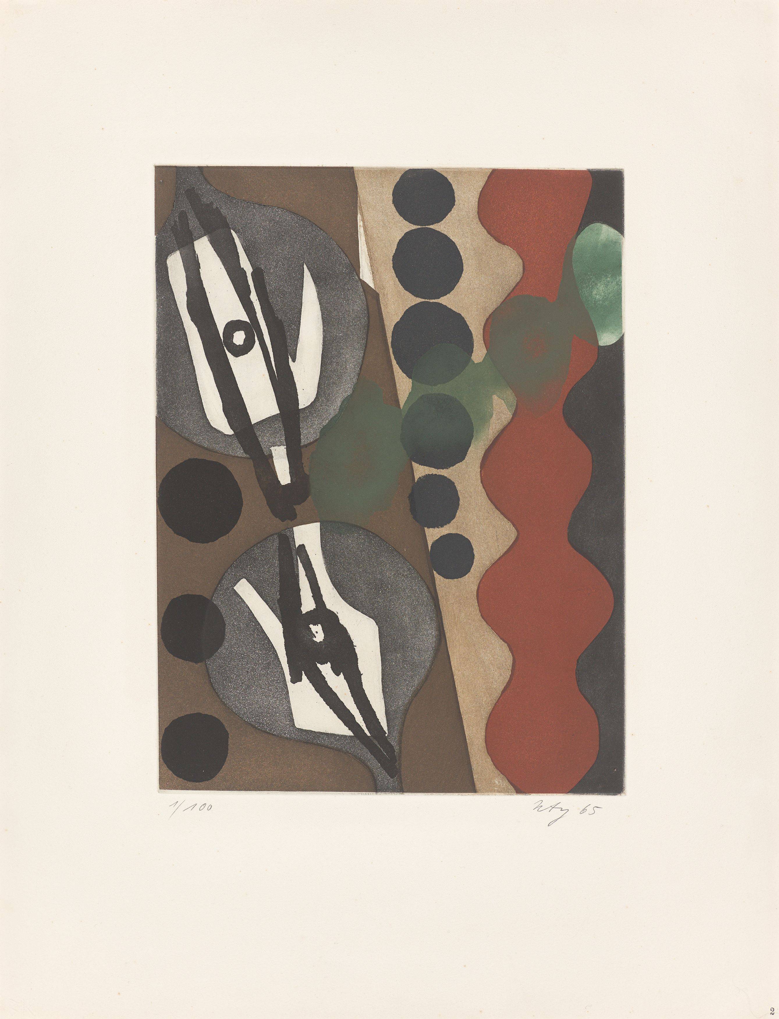 Auf diesem Bild ist das folgende Kunstwerk zu sehen: Ernst Wilhelm Nay. „Sechs Aquatinten“. 1965.