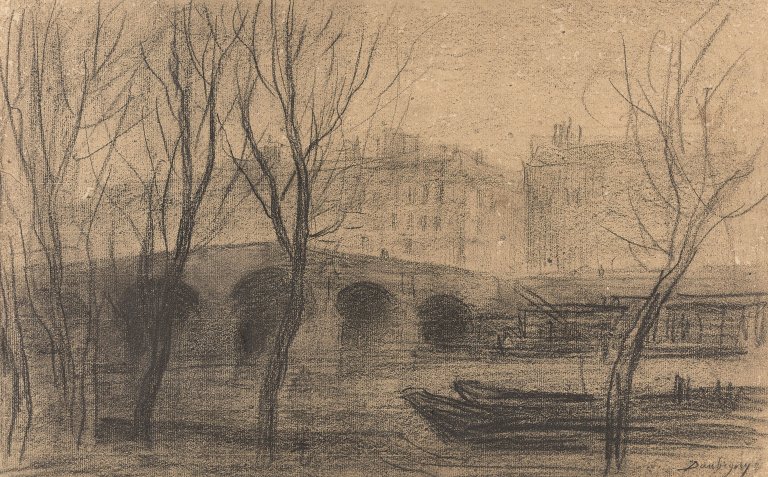 Auf diesem Bild ist das folgende Kunstwerk zu sehen: Charles-François Daubigny. Blick auf die Seine und den Pont Marie, Paris.