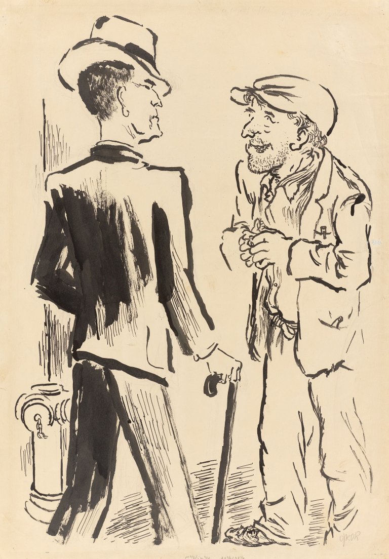 Auf diesem Bild ist das folgende Kunstwerk zu sehen: George Grosz. „Herr und Bettler“.