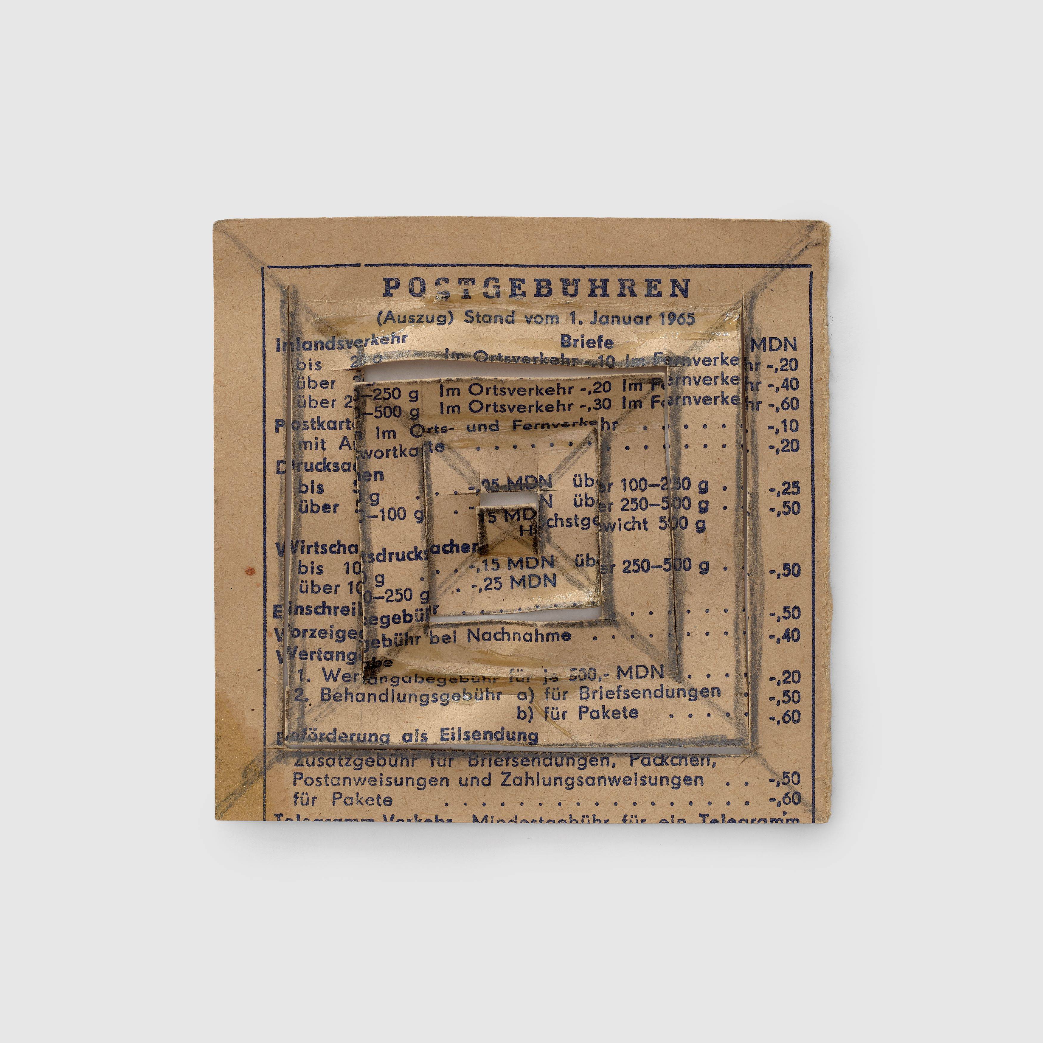 Auf diesem Bild ist das folgende Kunstwerk zu sehen: Hermann Glöckner. „Erster Entwurf für 4 bewegliche Quadrate“. 1965.