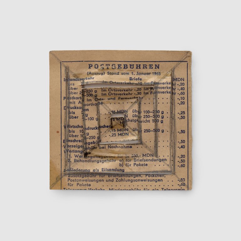 Auf diesem Bild ist das folgende Kunstwerk zu sehen: Hermann Glöckner. „Erster Entwurf für 4 bewegliche Quadrate“. 1965.