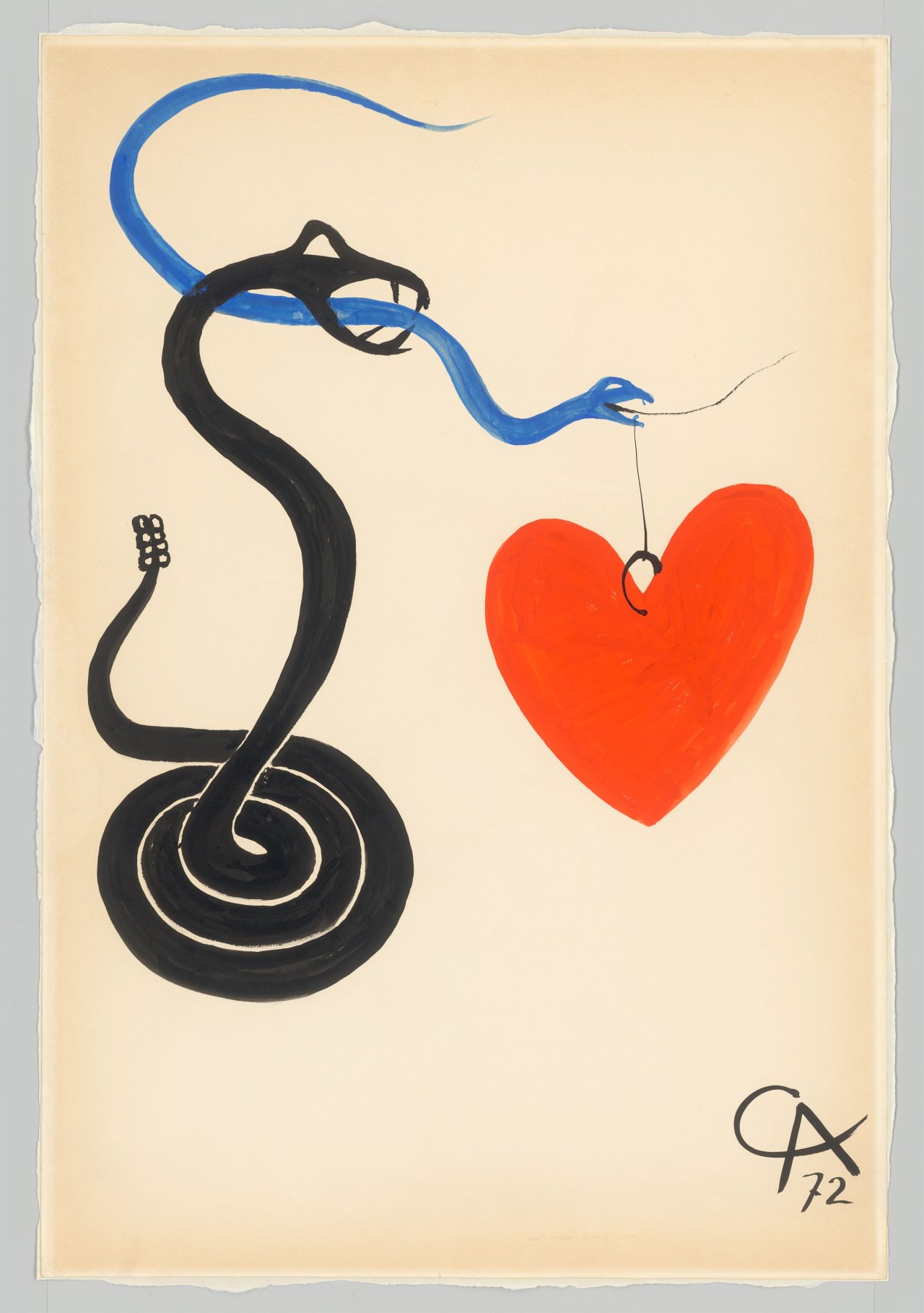 Auf diesem Bild ist das folgende Kunstwerk zu sehen: Alexander Calder. „Red heart with black and blue snakes“. 1972.