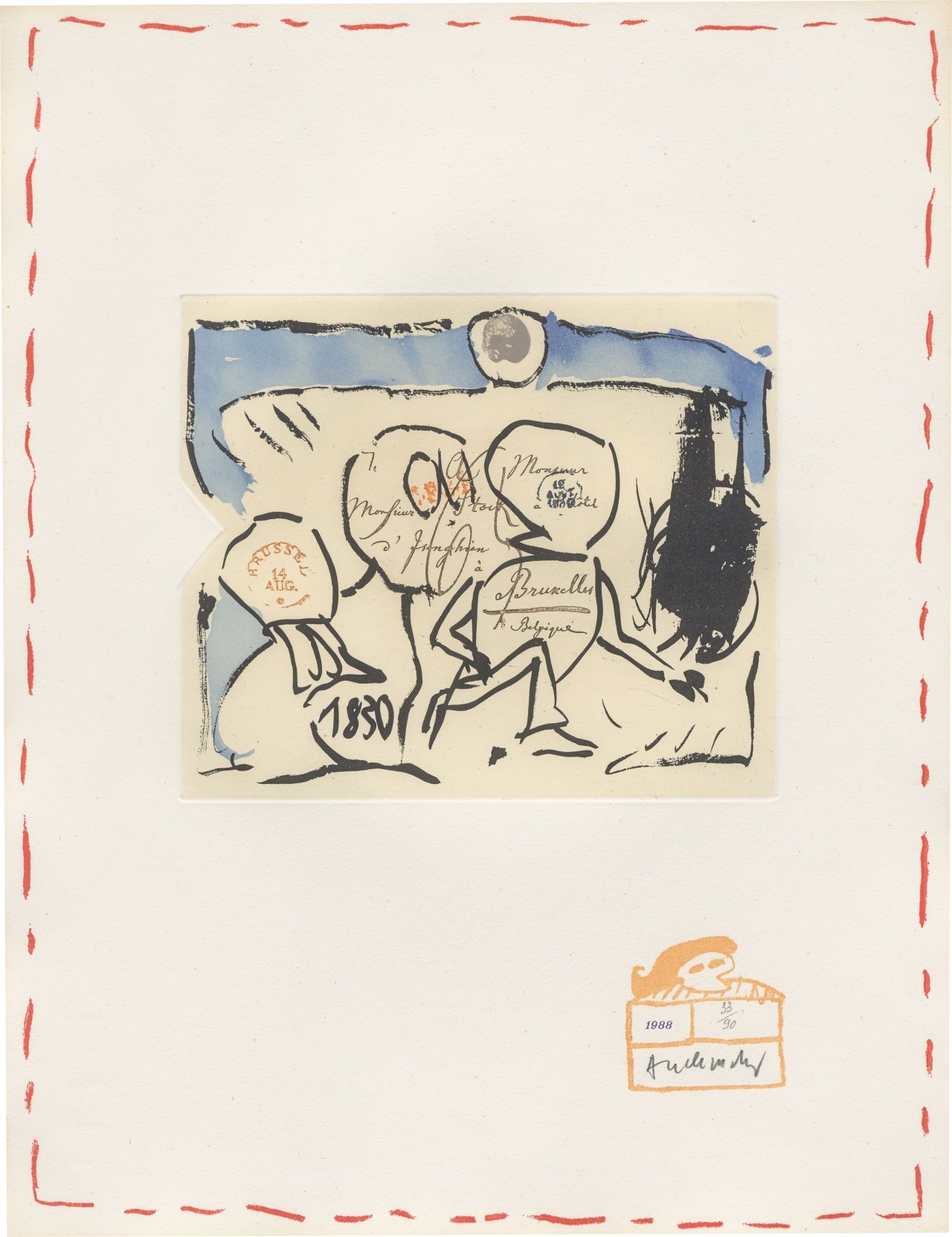 This picture shows the following artwork: Pierre Alechinsky. ”Eugène lonesco – Chaque Matin”. 1988.