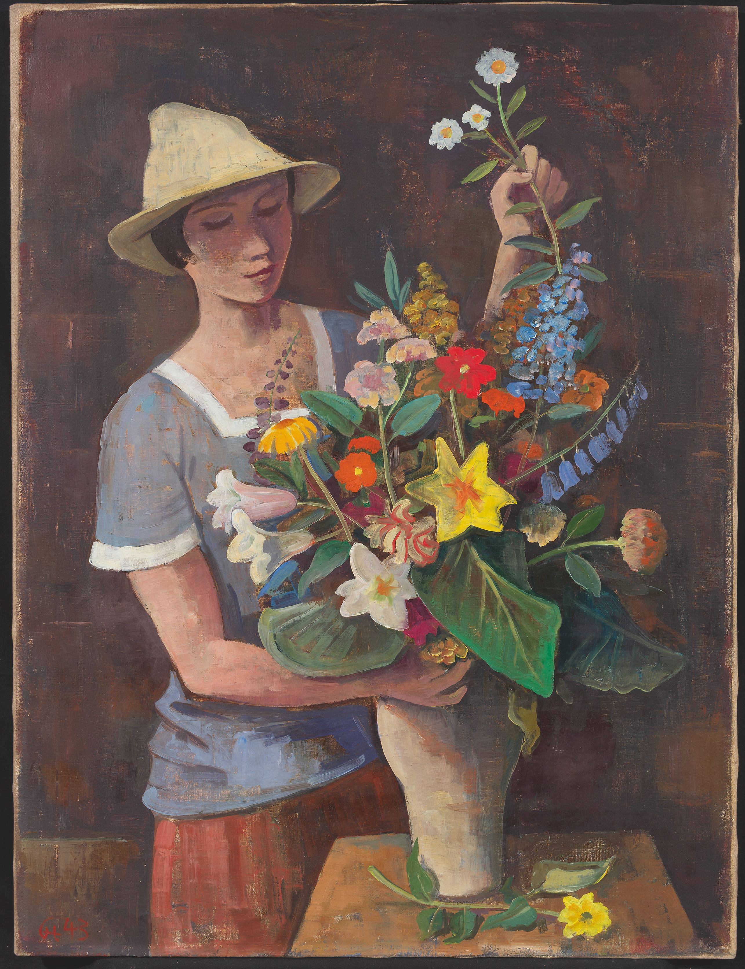 Auf diesem Bild ist das folgende Kunstwerk zu sehen: Karl Hofer. „Mädchen mit Blumenstrauß“. 1943.