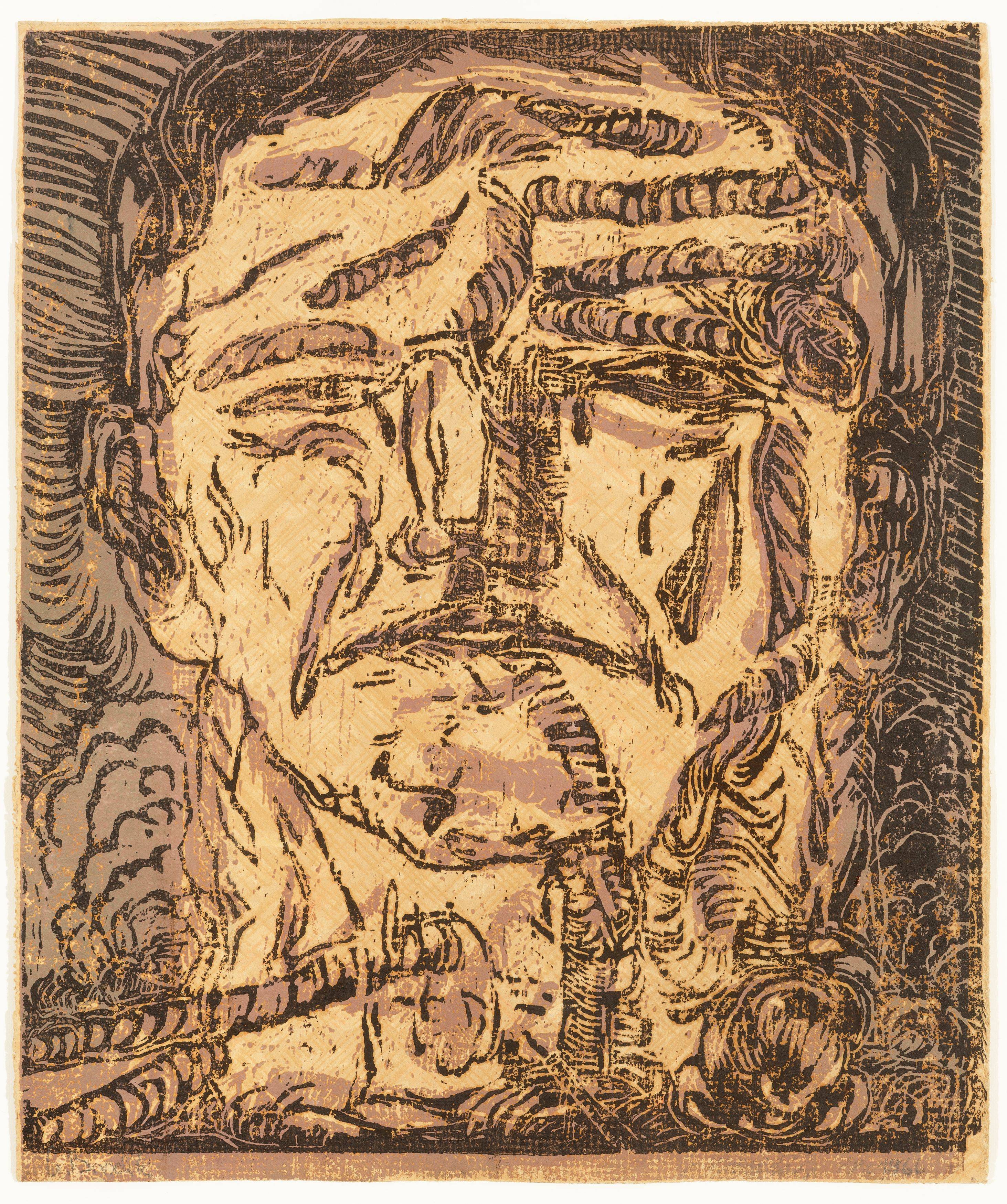 Auf diesem Bild ist das folgende Kunstwerk zu sehen: Georg Baselitz. „Grosser Kopf“. 1966.