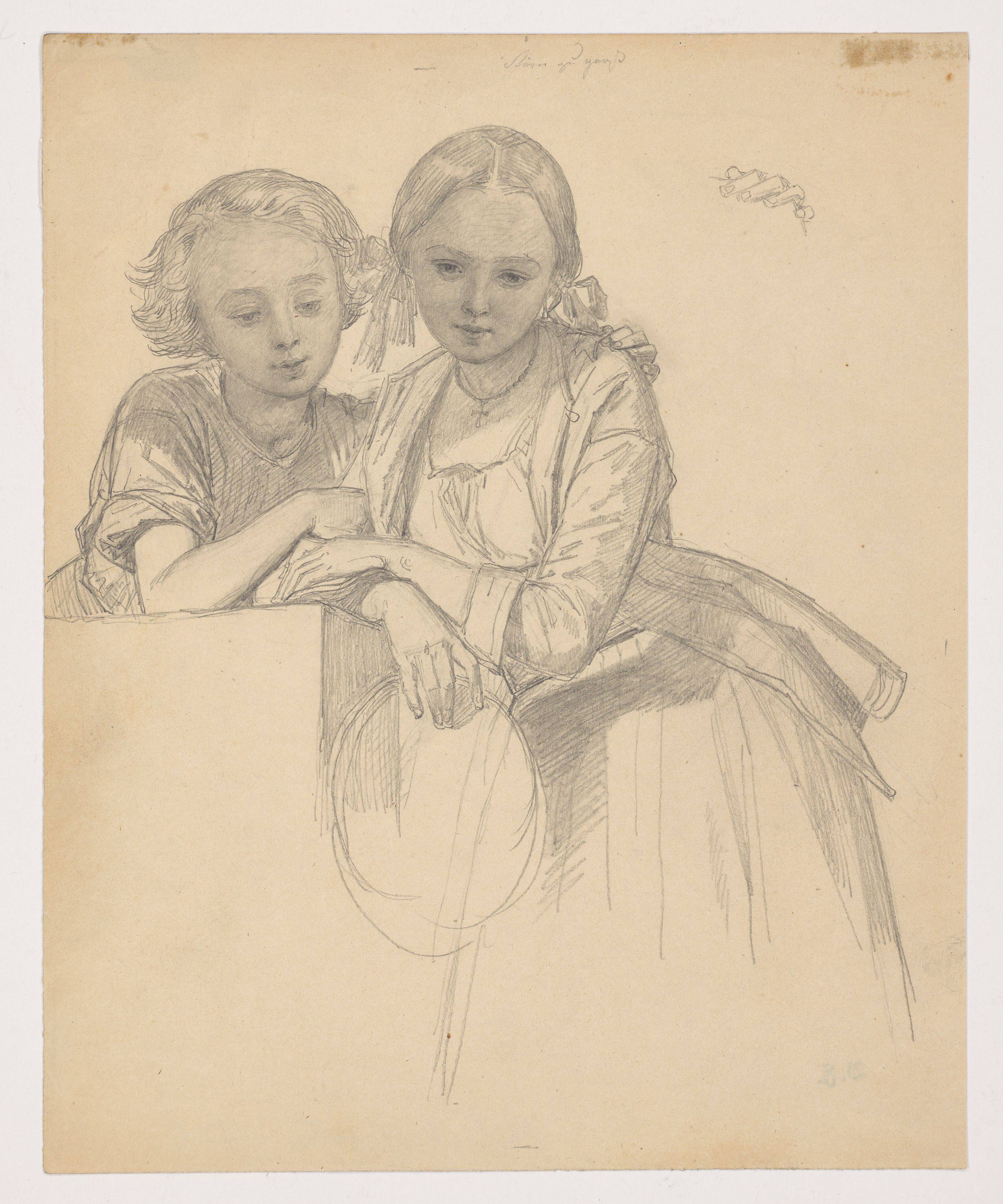 This picture shows the following artwork: August Ferdinand Hopfgarten. Two Girls.