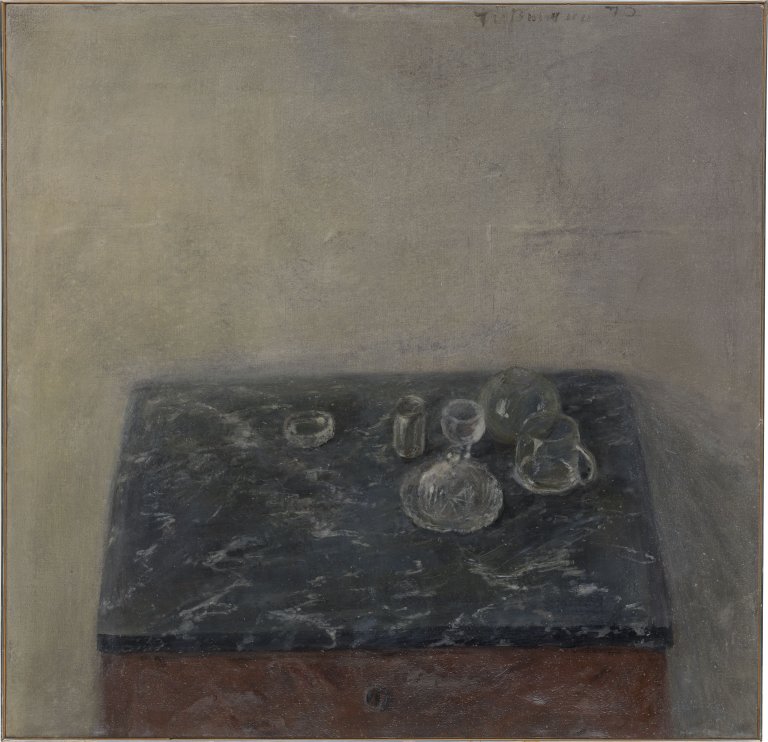 Auf diesem Bild ist das folgende Kunstwerk zu sehen: Klaus Fußmann. Tischstilleben. 1972.