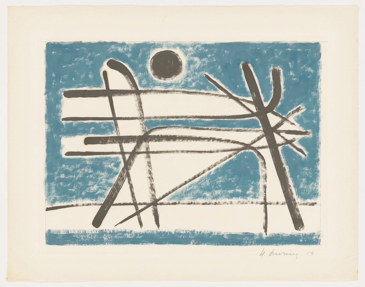 This picture shows the following artwork: Heinrich Maria Davringhausen. ”Schwarze Sonne mit Blau”. 1954.