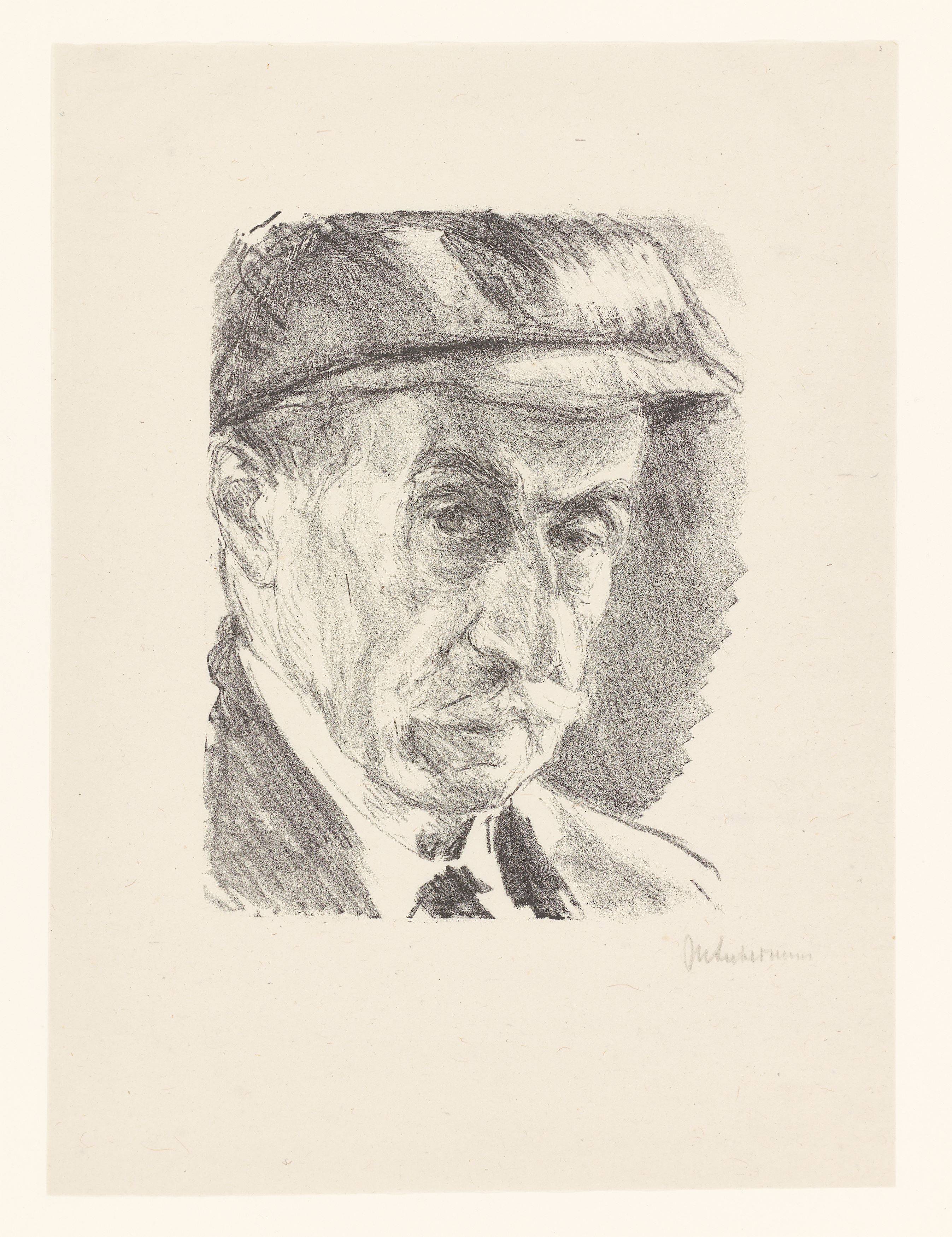 Auf diesem Bild ist das folgende Kunstwerk zu sehen: Max Liebermann. „Selbstbildnis mit Mütze“. 1927.
