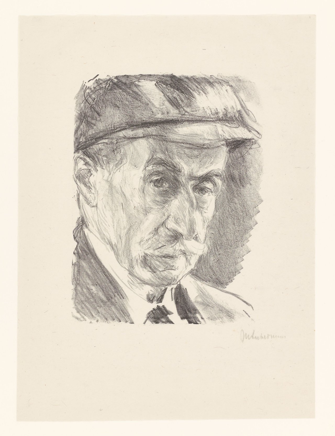 Auf diesem Bild ist das folgende Kunstwerk zu sehen: Max Liebermann. „Selbstbildnis mit Mütze“. 1927.