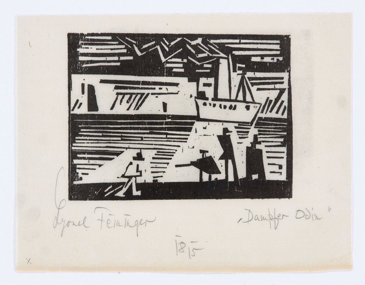 Auf diesem Bild ist das folgende Kunstwerk zu sehen: Lyonel Feininger. „Dampfer Odin“. 1918.