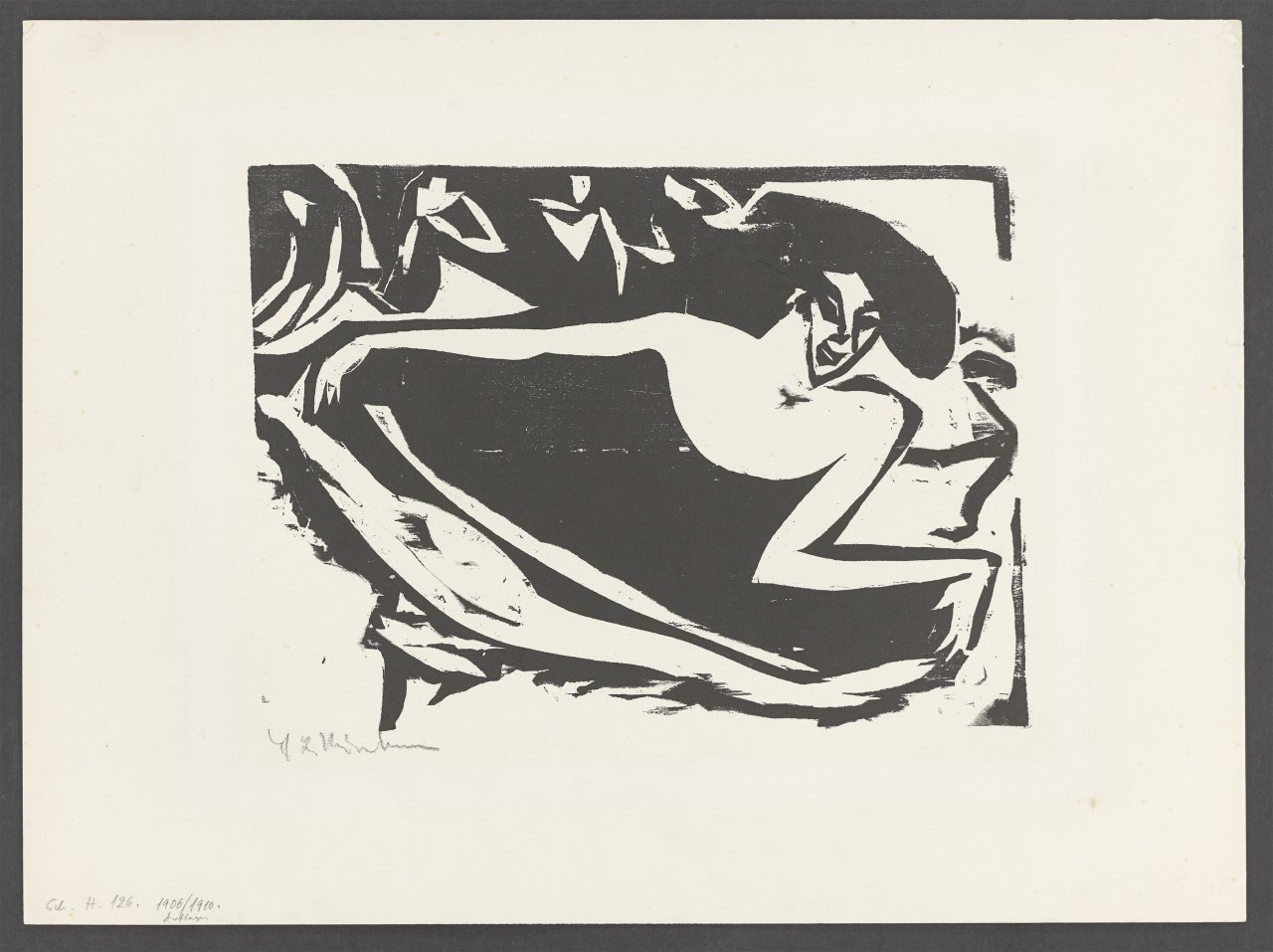 This picture shows the following artwork: Ernst Ludwig Kirchner. ”Tänzerin mit gehobenem Rock”. 1909.