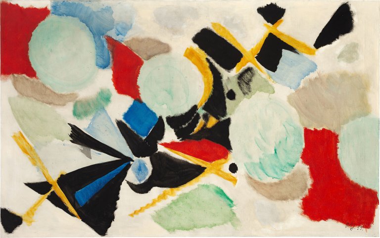Auf diesem Bild ist das folgende Kunstwerk zu sehen: Ernst Wilhelm Nay. „In gelber Begleitung“. 1955.