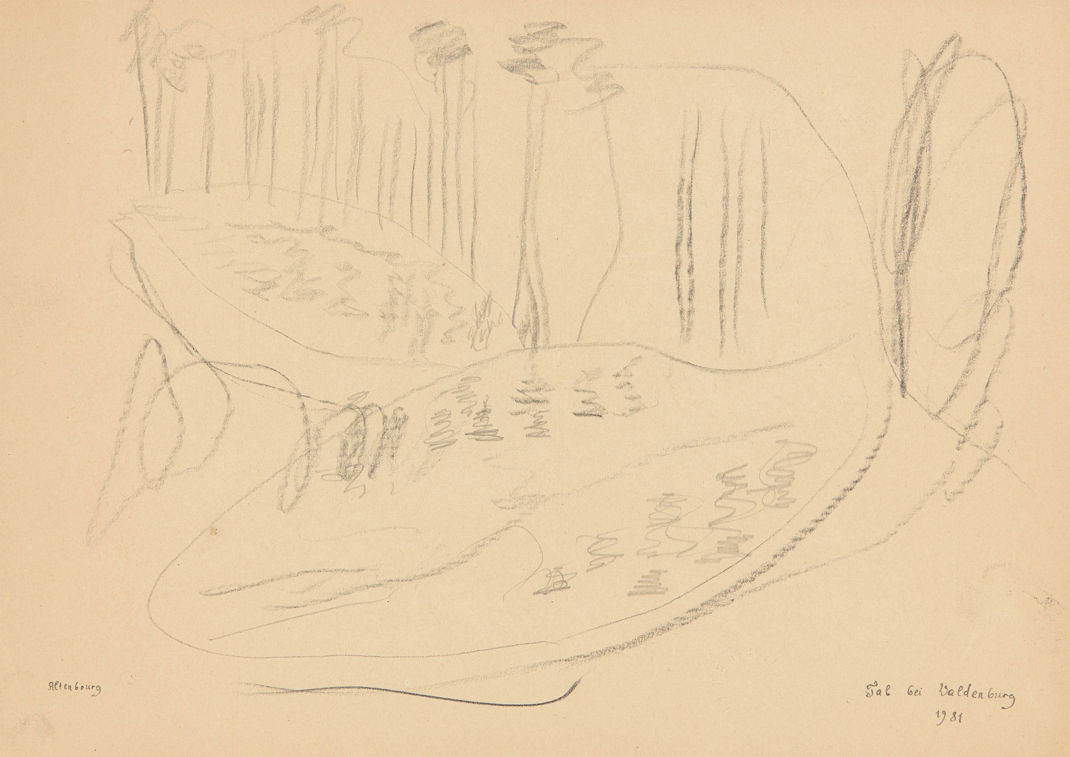 Auf diesem Bild ist das folgende Kunstwerk zu sehen: Gerhard Altenbourg. „Tal bei Waldenburg“. 1981.