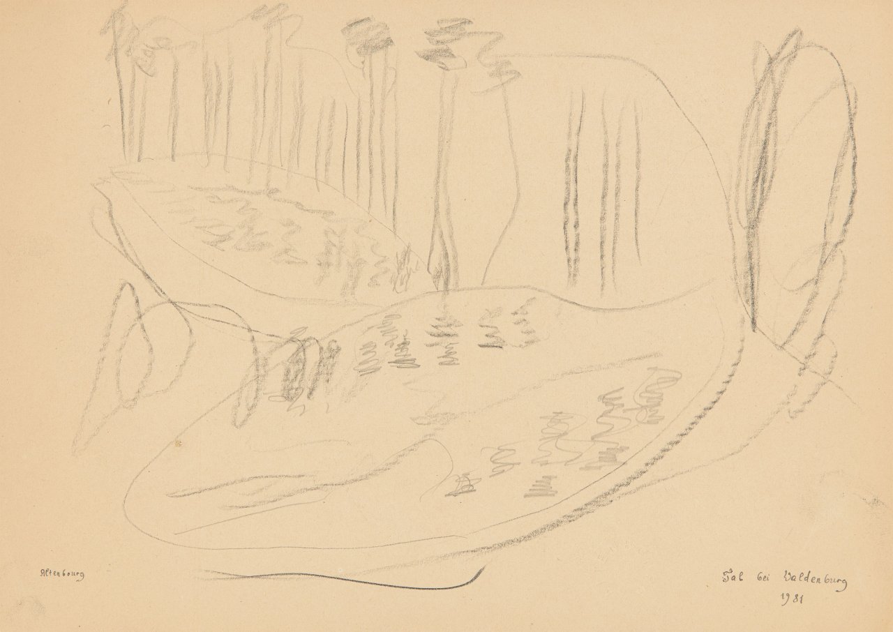 Auf diesem Bild ist das folgende Kunstwerk zu sehen: Gerhard Altenbourg. „Tal bei Waldenburg“. 1981.