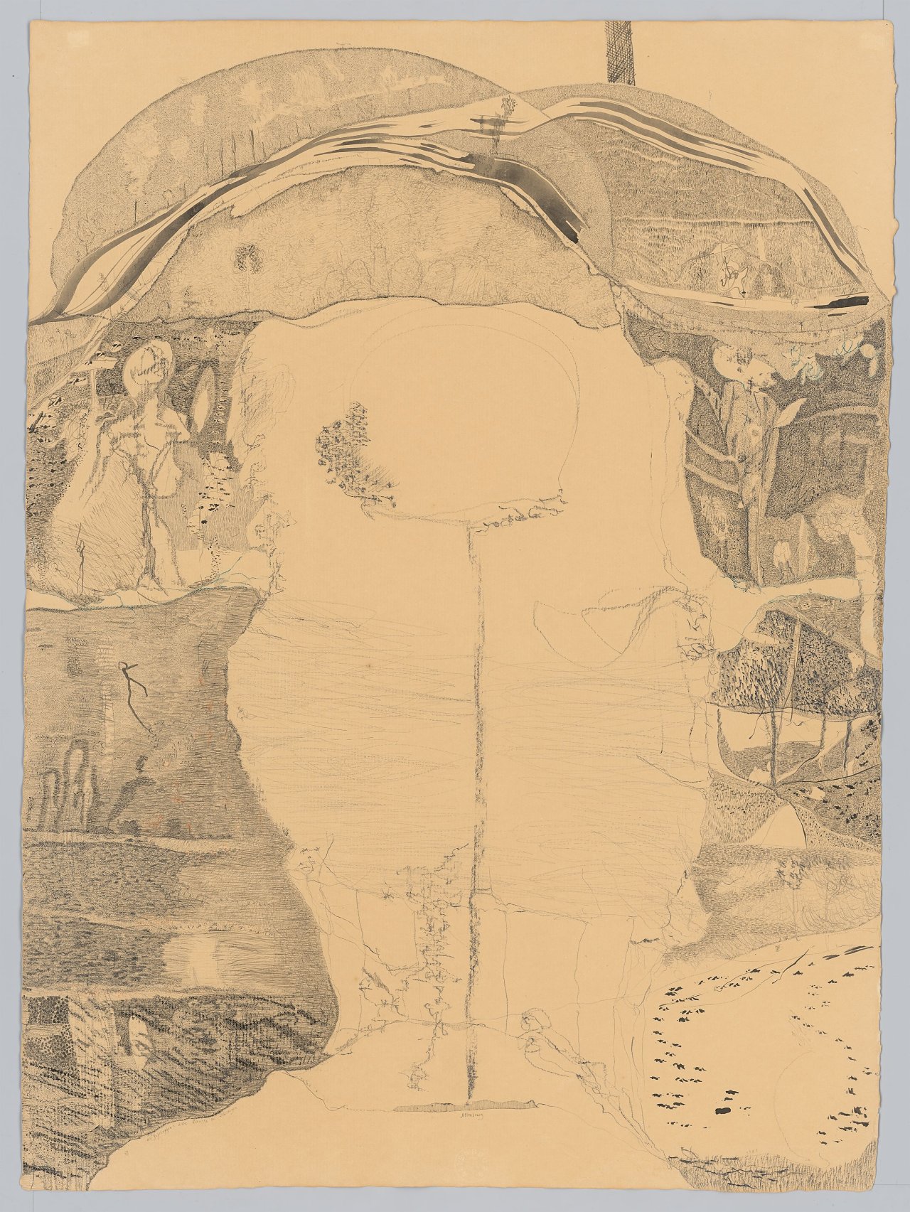Auf diesem Bild ist das folgende Kunstwerk zu sehen: Gerhard Altenbourg. „Die Fußstapfen: Diese Schritte ins Schweigen“. 1981.